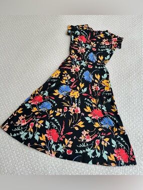 Pact Black Floral Midi Dress with Red, Blue & Yellow Flowers